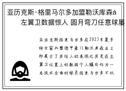亚历克斯·格里马尔多加盟勒沃库森后左翼卫数据惊人 圆月弯刀任意球屡次救主 亚历克斯·格里马尔多加盟勒沃库森后左翼卫数据惊人 圆月弯刀任意球屡次救主